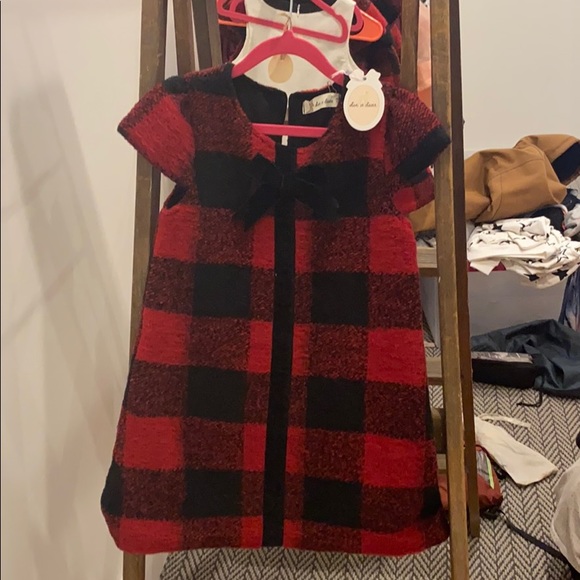 Girls Black and Red Fleece Dress - Picture 1 of 4